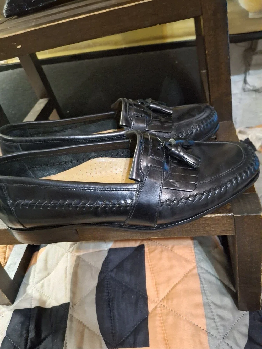 David Taylor Black Leather Tassel Kiltie Loafers